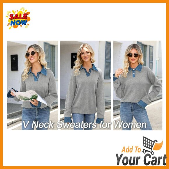 Oversized Chunky Sweater Mock Turtleneck V-Neck Button Pullover - Picture 8 of 8